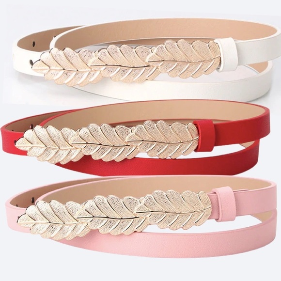 PU Leather Gold Leaf Belt Set of 3 - Picture 1 of 7